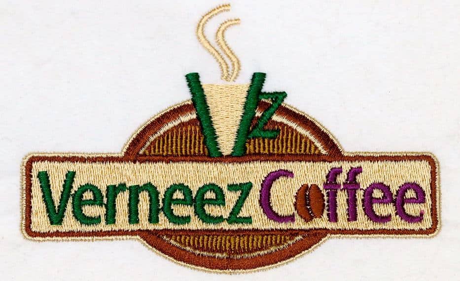 example of embroidered apron logo with fine picket pattern