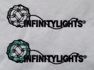 Image of two embroidered logos, one with and one without shading effect - Tacoma, Beaverton