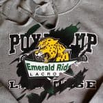 Photo of screen printed hoodie with tear design to show organizational transition