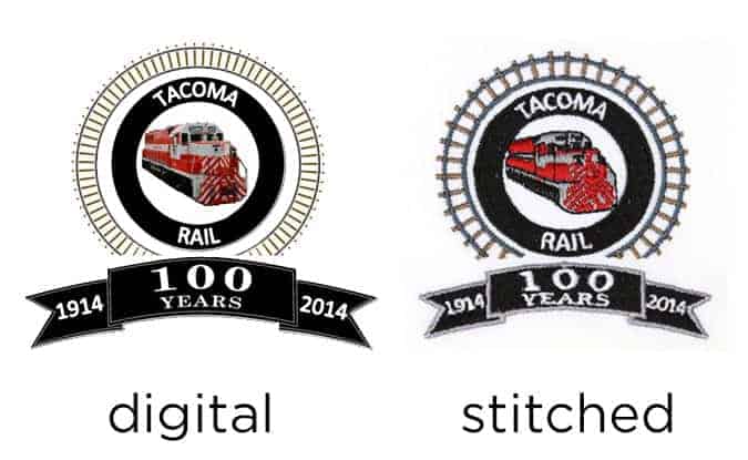 side-by-side comparison of original art vs logo on embroidered jackets
