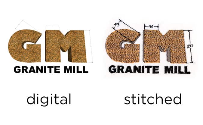 comparison of embroidered cap logo vs. original digital art