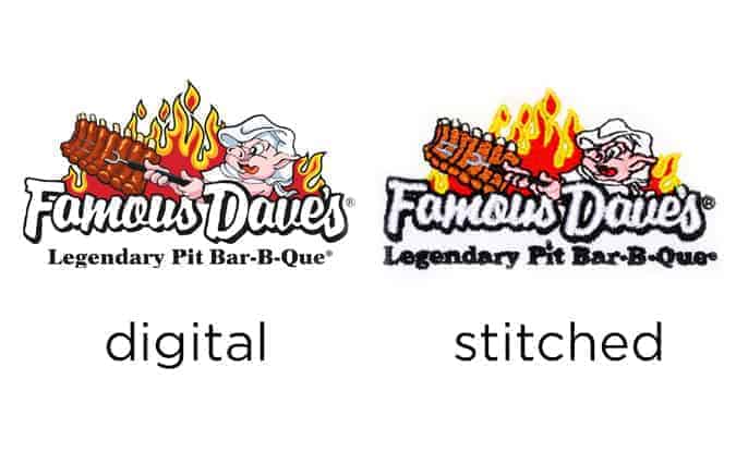 comparison of digital art vs embroidered polo - Evanston